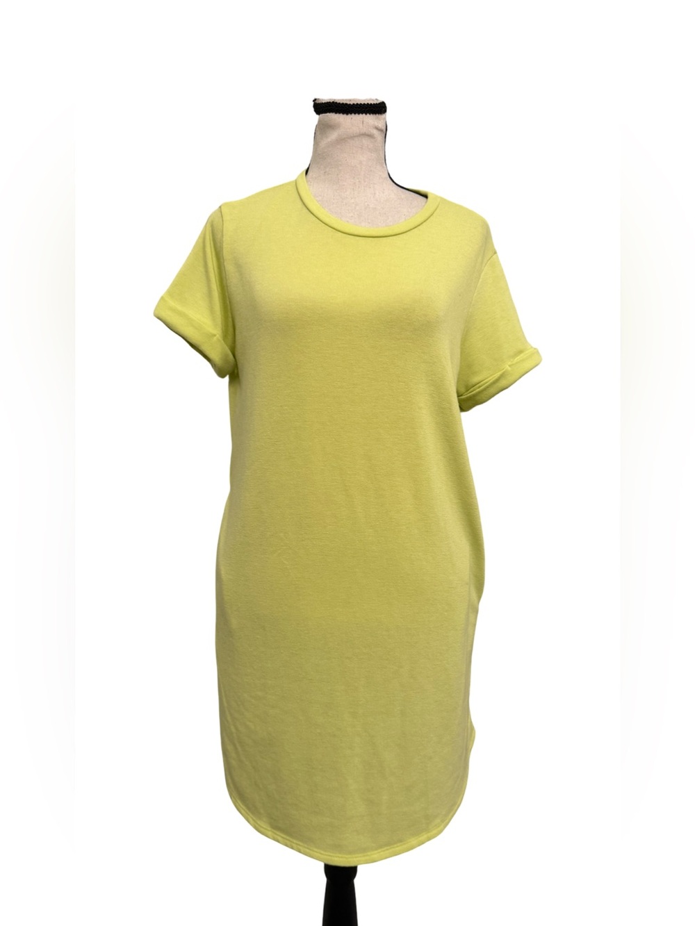 Cherish Small Lime Green Shift Dress Pocket Tunic Short Sleeve Stretch